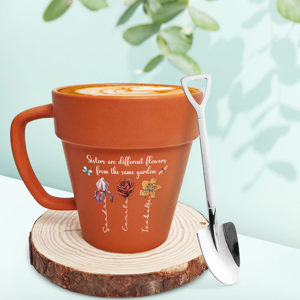 Custom Christmas & Birthday Gift For Sister • Sisters Are Different Flowers From The Same Garden - Personalized Plant Pot Mug