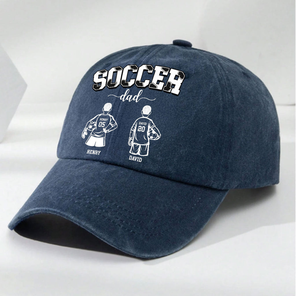 Custom Father's Day Christmas Birthday Gifts for Dad • Soccer Dad Grandpa - Personalized Vintage Washed Denim Cap