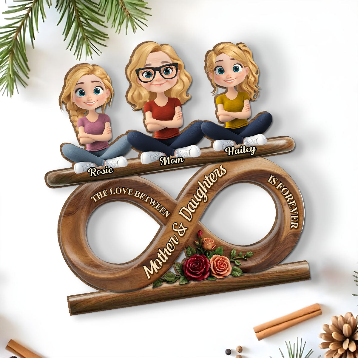Custom Mother's Day Decor, Gift for Mom & Grandma • Never End - Personalized 2-Layer Wood Plaque With Flat Base