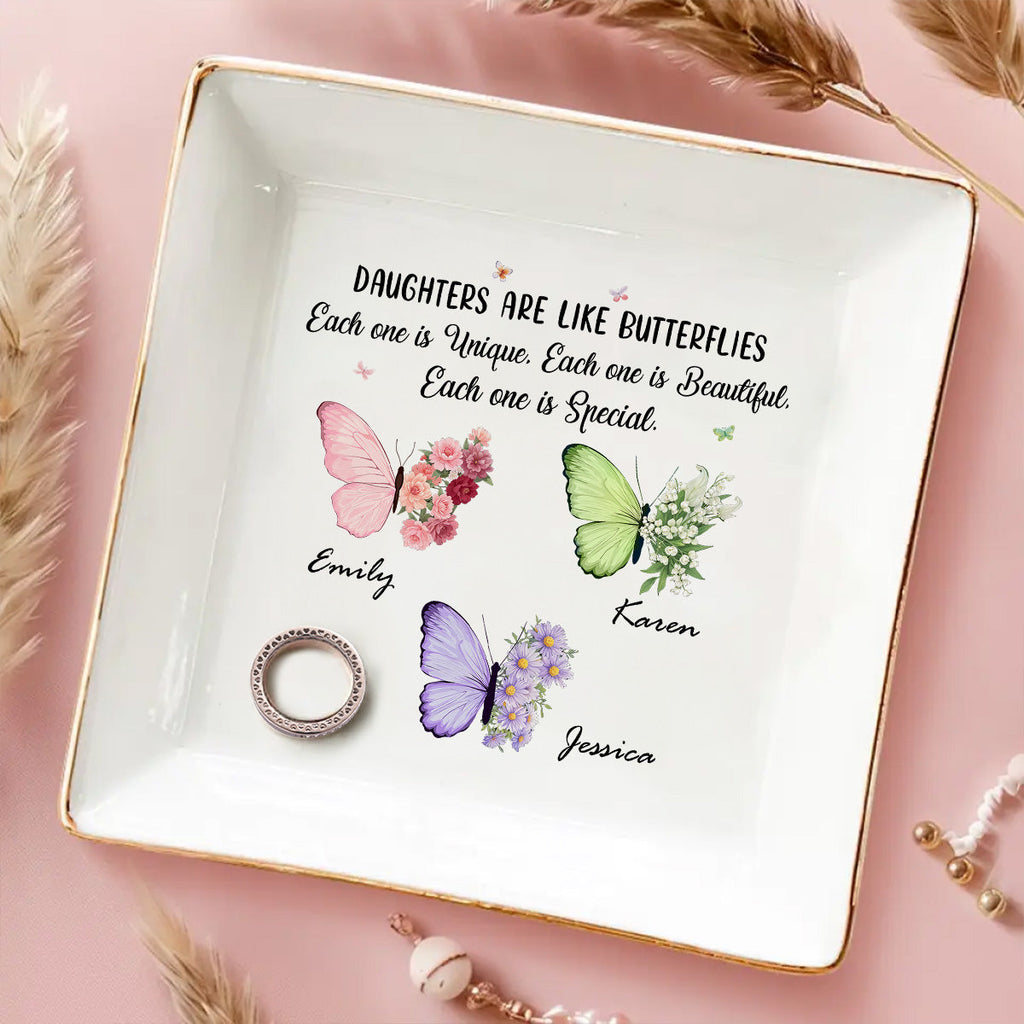 Custom Daughter Trinket Dish, Meaningful Birthday Gift For Her • Butterflies Flutter Daughters Shine - Personalized Jewelry Dish