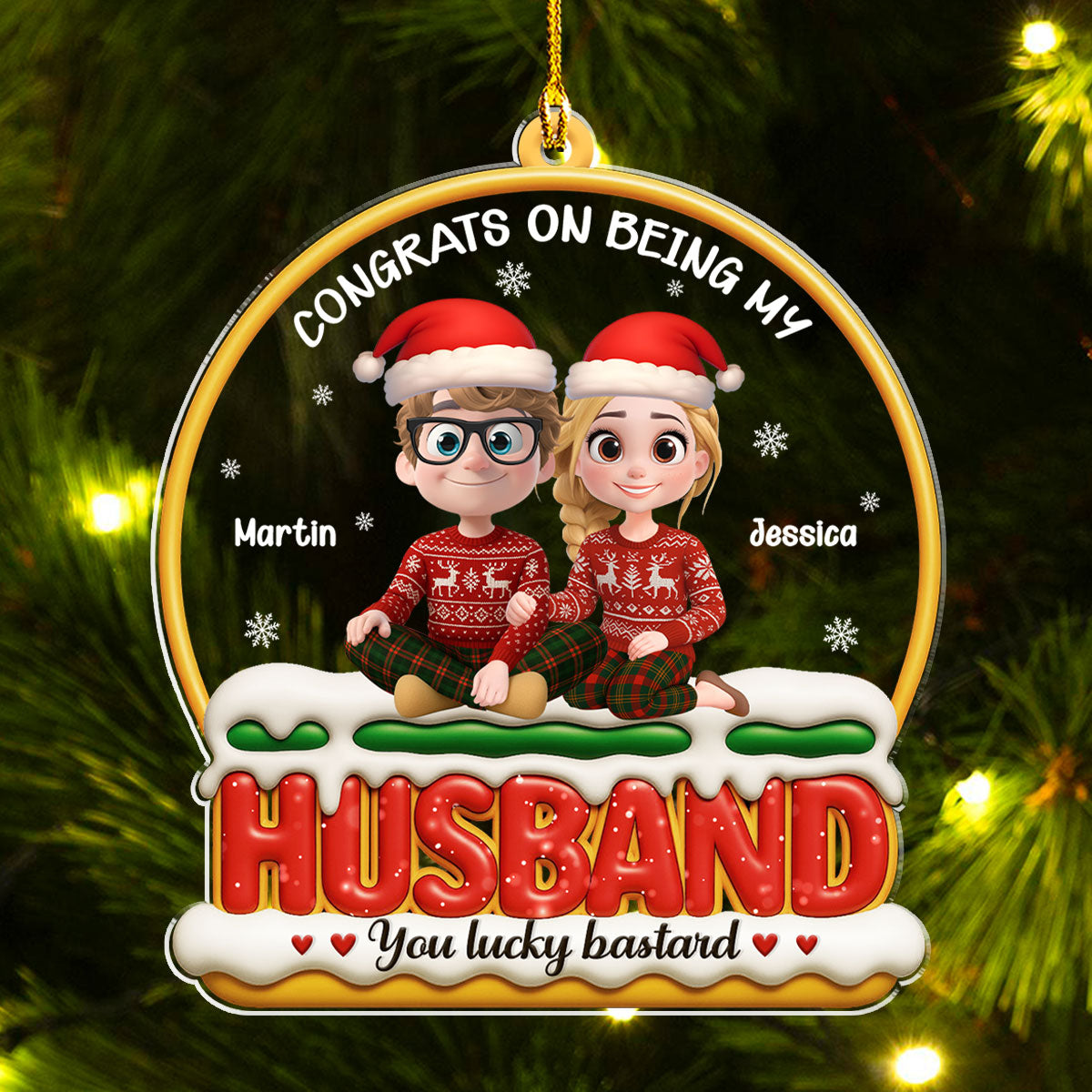 Custom Couple Christmas Ornament, Anniversary Gift •  Lucky You - Personalized Acrylic Ornament