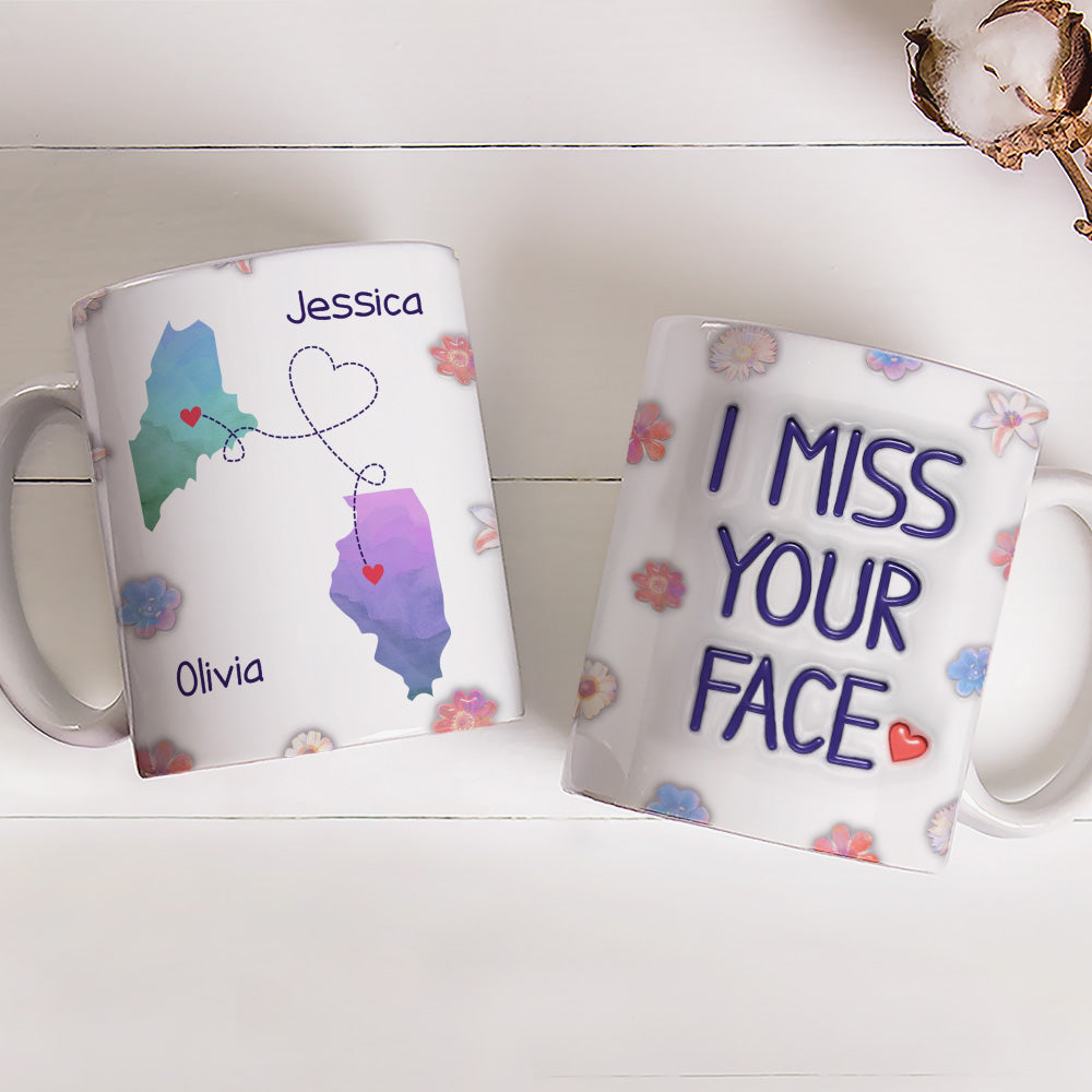 Custom Best Friend, Christmas & Birthday Friendship Keepsake Gift • Long Distance State Besties - Personalized 3D Inflated Effect Mug