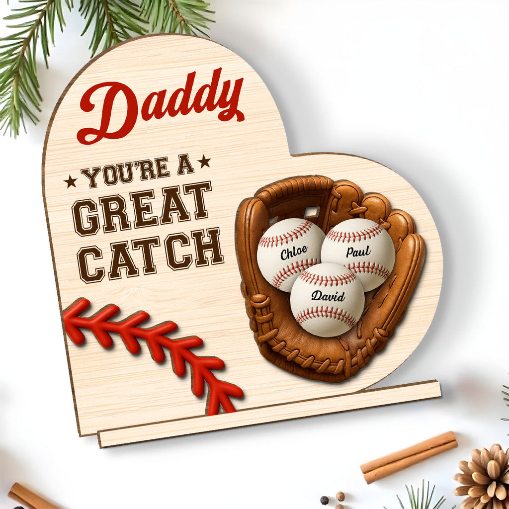 Custom Father's Day Decor, Gift for Dad & Grandpa • Best Baseball Dad - Personalized 2-Layer Wood Plaque With Flat Base
