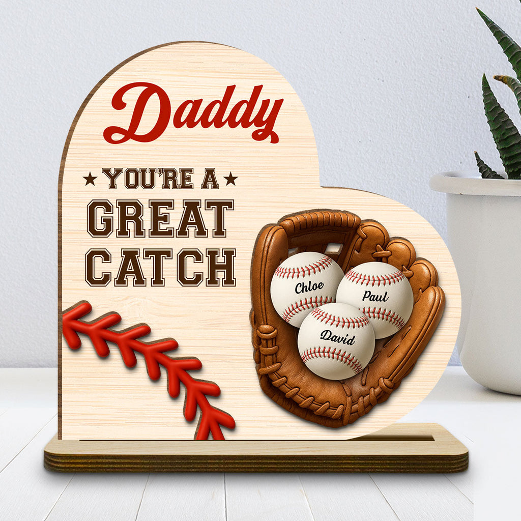 Custom Father's Day Decor, Gift for Dad & Grandpa • Best Baseball Dad - Personalized 2-Layer Wood Plaque With Flat Base