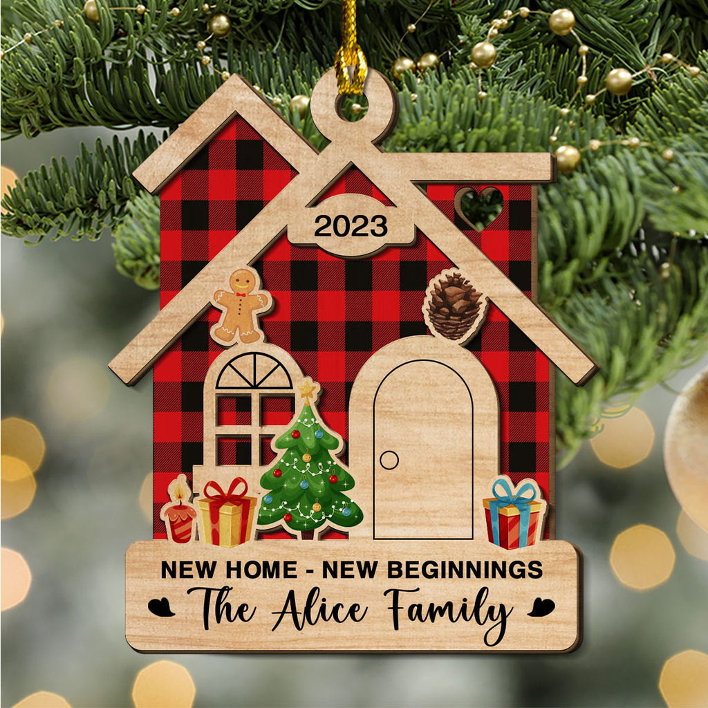 Custom Family First Christmas Ornament •  New Beginnings - Personalized 2-Layered Wood Ornament