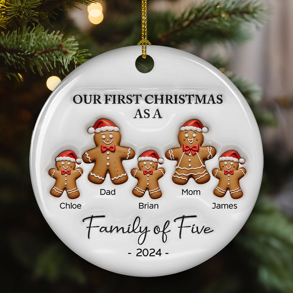 Custom Family First Christmas Ornament •  First Christmas As A Family Of Three Gingerbread - Personalized 3D Inflated Effect Ceramic Ornament