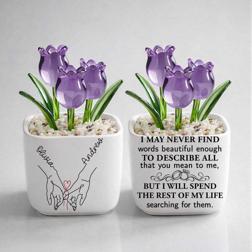 Custom Glass Flower Keepsake, Romantic Anniversary Gift for Wife • Love You My Wife - Personalized Glass Everlasting Tulips