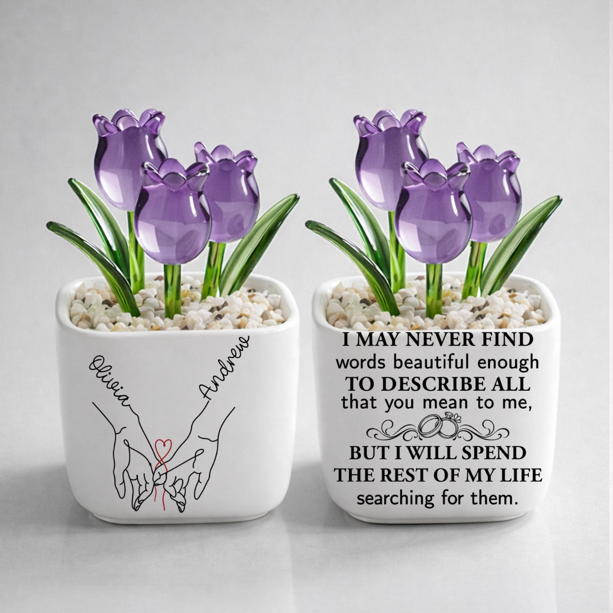 Custom Glass Flower Keepsake, Romantic Anniversary Gift for Wife • Love You My Wife - Personalized Glass Everlasting Tulips