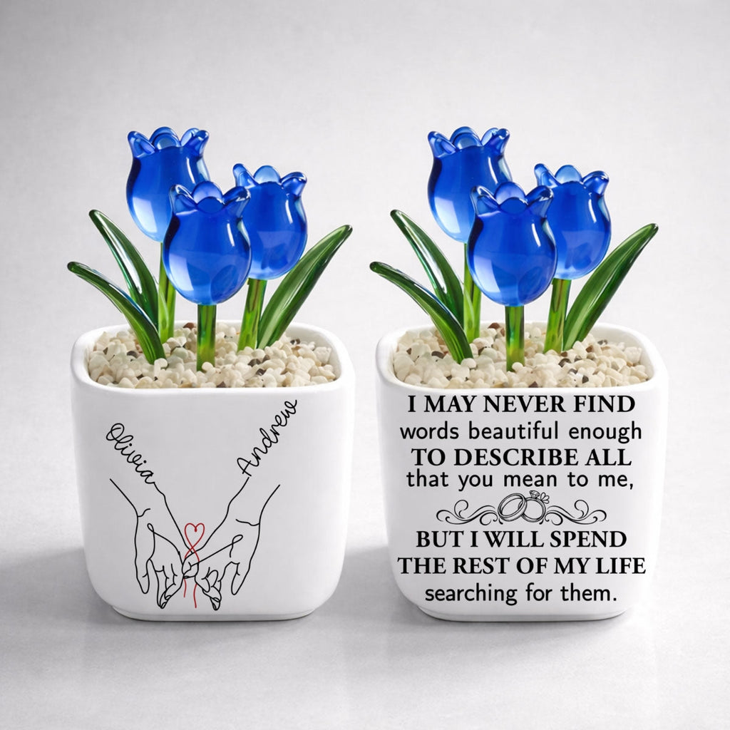 Custom Glass Flower Keepsake, Romantic Anniversary Gift for Wife • Love You My Wife - Personalized Glass Everlasting Tulips