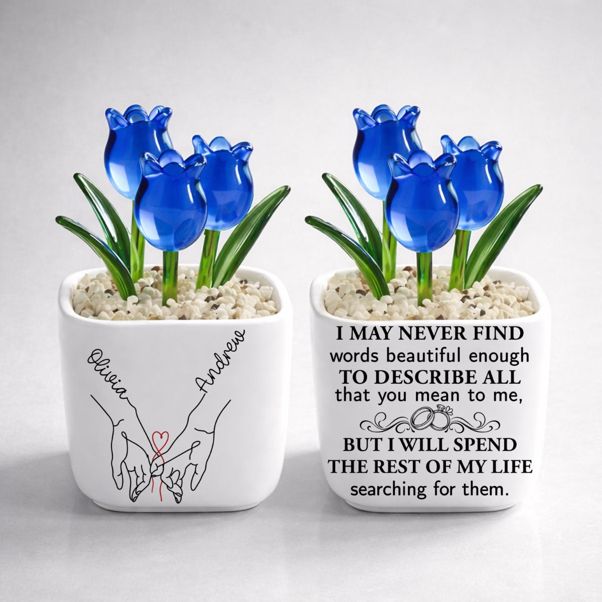 Custom Glass Flower Keepsake, Romantic Anniversary Gift for Wife • Love You My Wife - Personalized Glass Everlasting Tulips