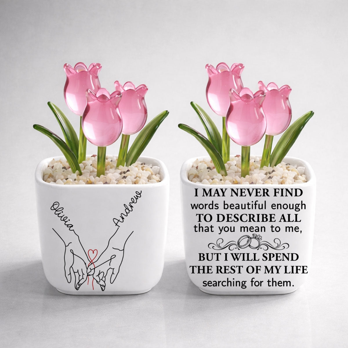 Custom Glass Flower Keepsake, Romantic Anniversary Gift for Wife • Love You My Wife - Personalized Glass Everlasting Tulips