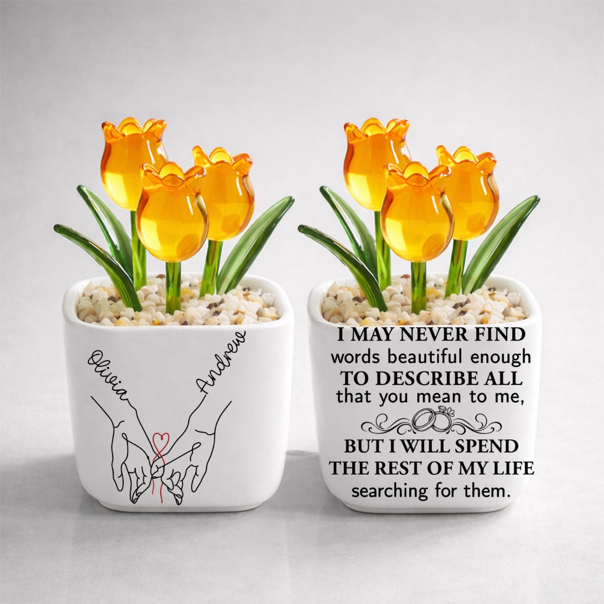 Custom Glass Flower Keepsake, Romantic Anniversary Gift for Wife • Love You My Wife - Personalized Glass Everlasting Tulips