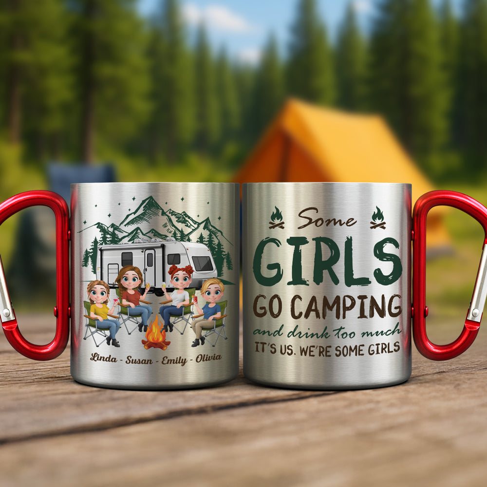 Custom Best Friend, Christmas & Birthday Friendship Keepsake Gift • Some Girls Go Camping - Personalized Carabiner Mug