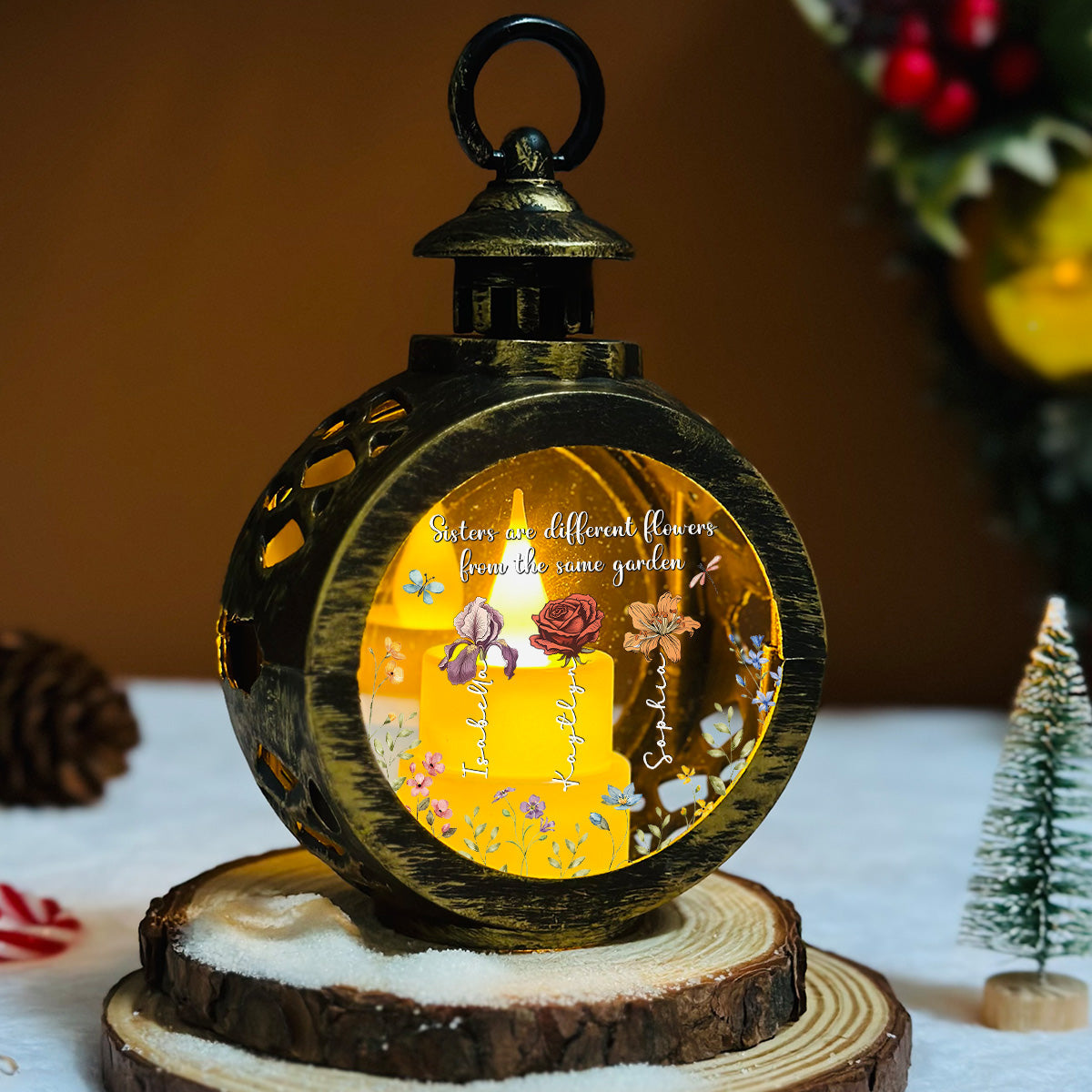 Custom Name Friendship Christmas, Best Friend Gift, Holiday Decor • Flowers From Same Garden - Personalized Christmas Lantern