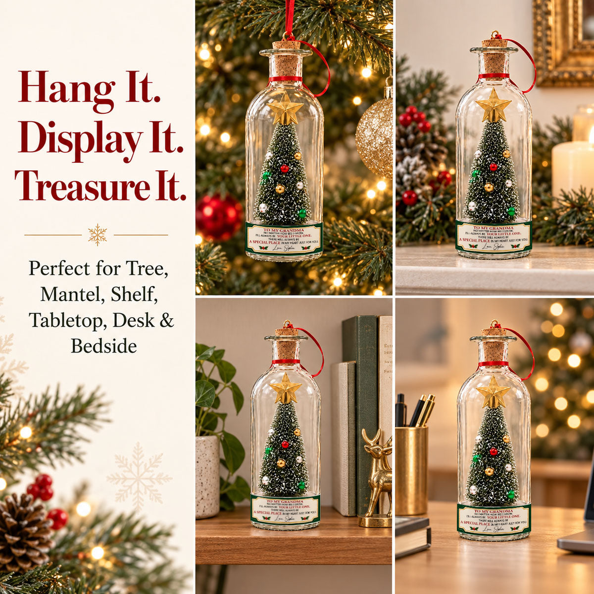 Custom Voice Recordable Message, Holiday Ornament Gift For Grandparents • My Love For You - Personalized Christmas Tree Bottle
