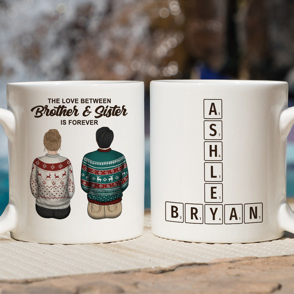 Custom Christmas & Birthday Keepsake Gift • Brothers And Sisters Link Forever Crossword - Personalized Coffee Mug