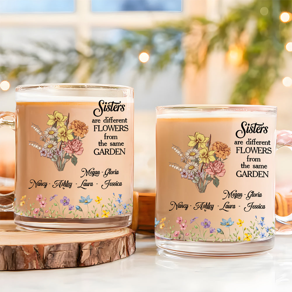 Custom Christmas & Birthday Gift For Sister • Floral Sisters Forever - Personalized Glass Mug