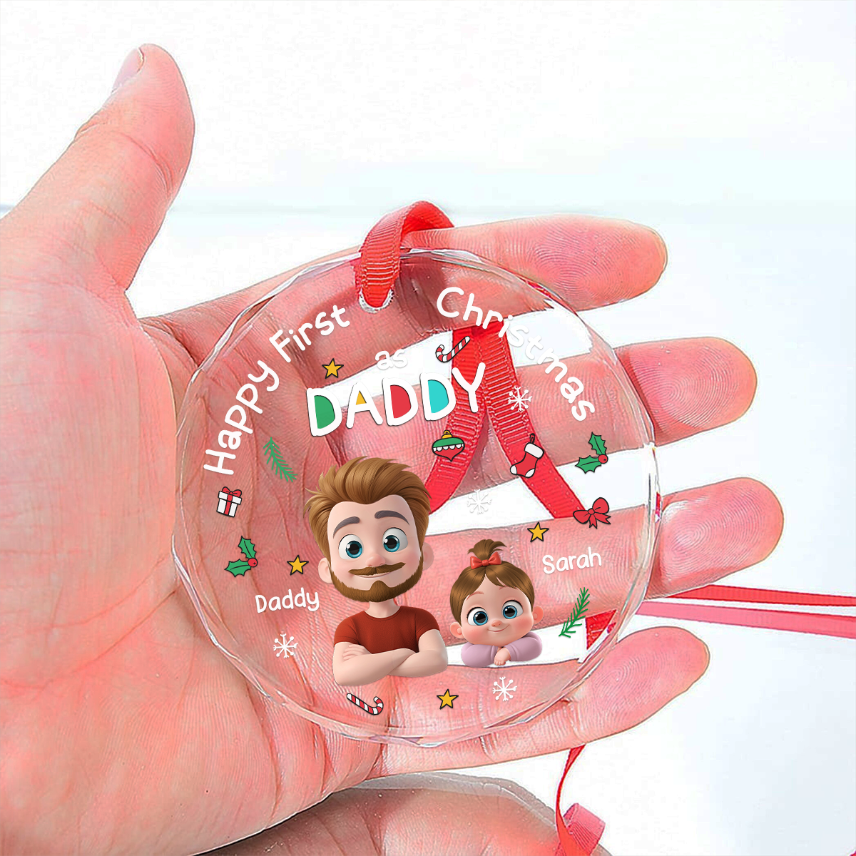 Custom First Christmas Ornament Married, Gift for Newlyweds •  First Christmas With Baby - Personalized Glass Ornament