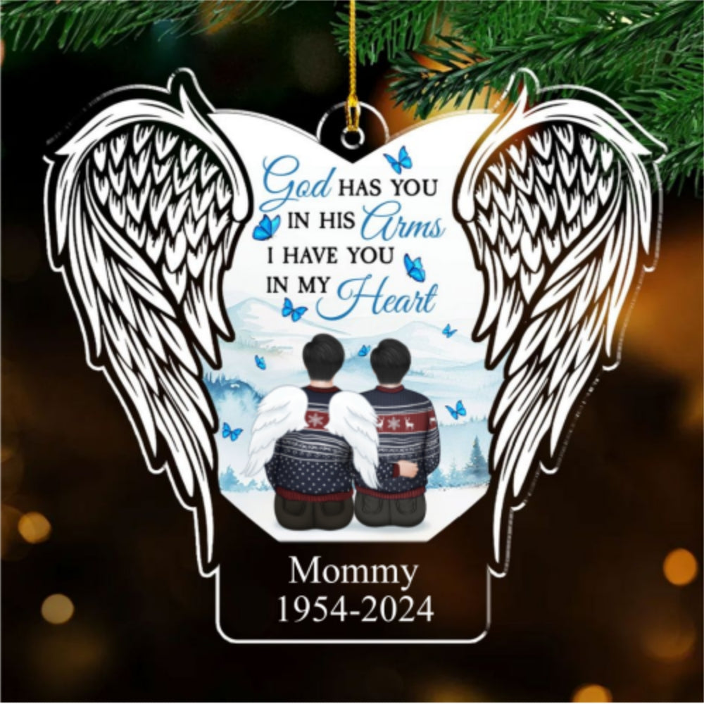 Custom Memorial Christmas Ornament, Sympathy Keepsake •  God Has You In His Arms - Personalized Acrylic Ornament