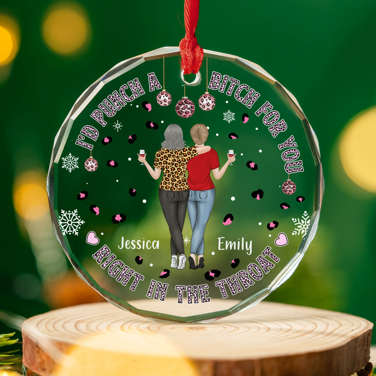 Custom Friendship Christmas Ornament, Best Friend Gift •  You And Me Right In The Throat - Personalized Glass Ornament