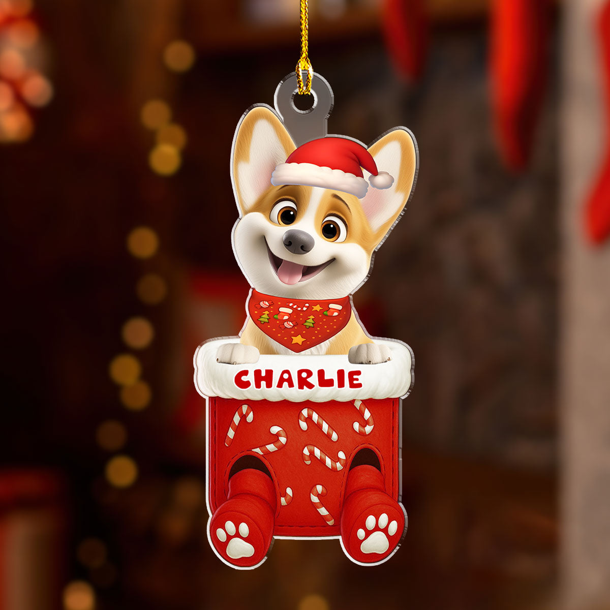 Custom Keepsake Christmas Ornament •  Funny Dog In Stocking - Personalized Acrylic Ornament