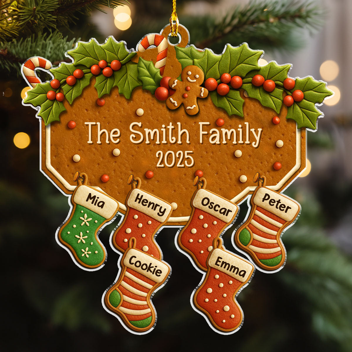 Custom Family Ornament, Christmas Gift for Family Members •  Family With Pet Cookies - Personalized Acrylic Ornament