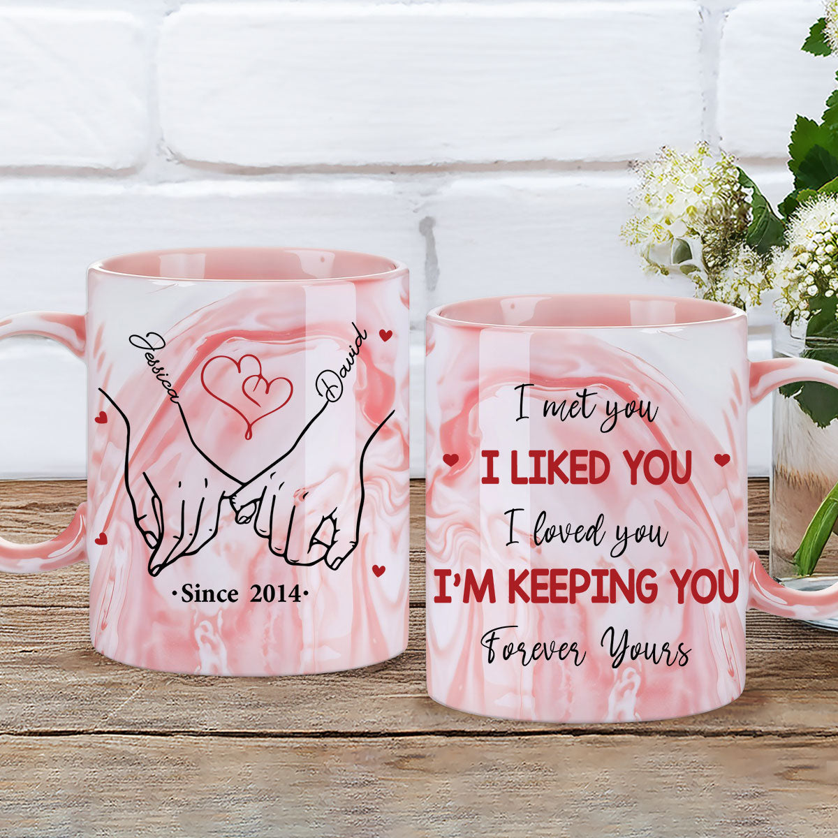 Custom Anniversary Keepsake Gifts For Couple • I'm Keeping You Forever Yours - Personalized Pink Marble Mug