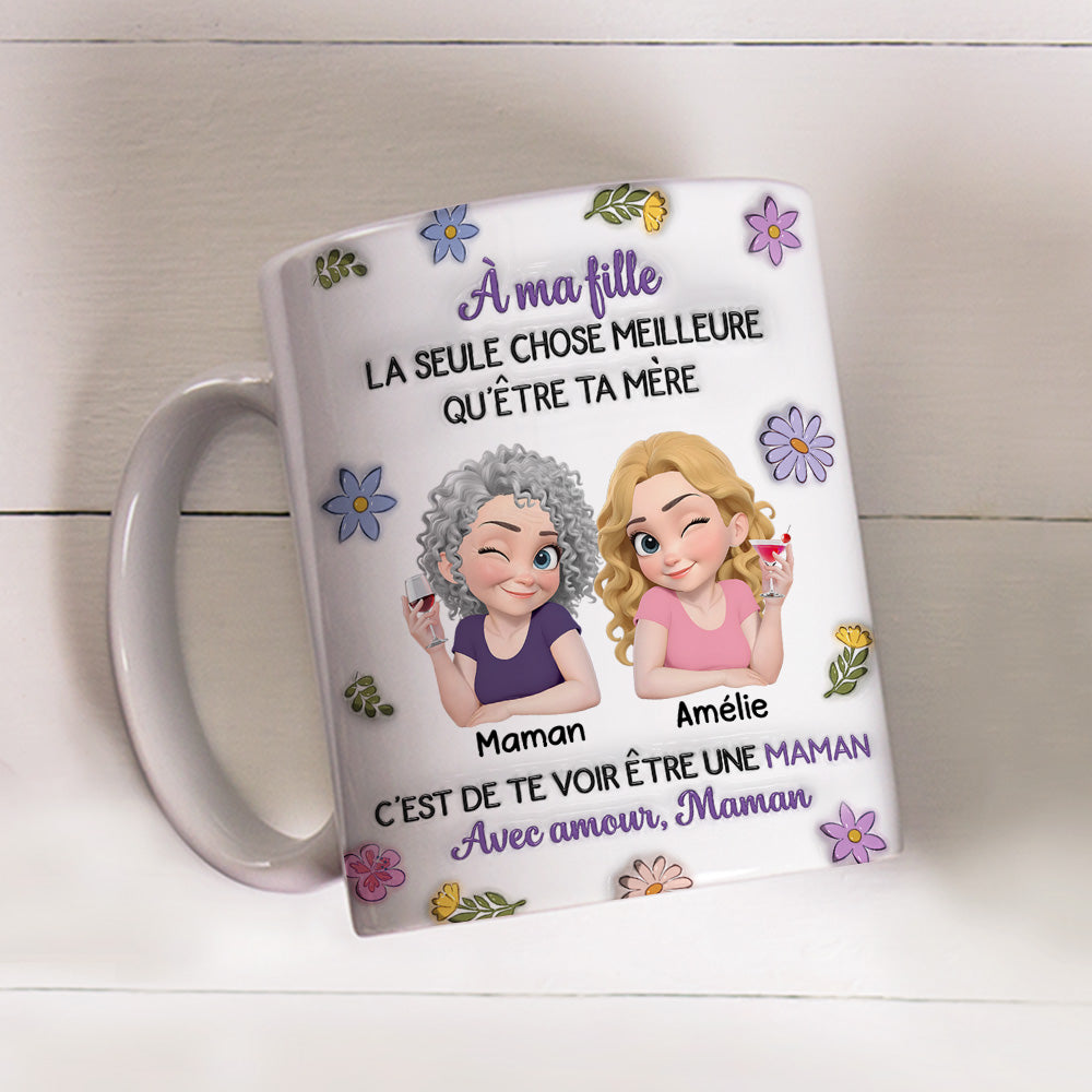 Custom Mother's Day Gift for Daughter • Personnages Liés Ensemble - Mug Personnalisé avec Effet 3D Gonflé