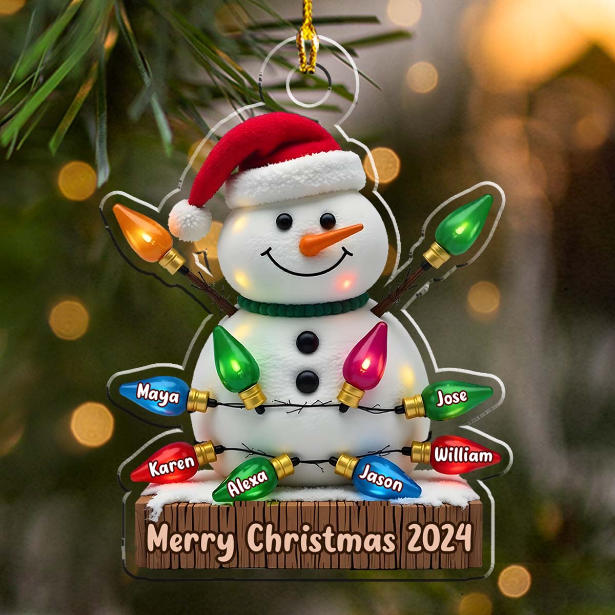Custom Family Ornament, Christmas Gift for Family Members •  Snowman With Lights - Personalized Acrylic Ornament