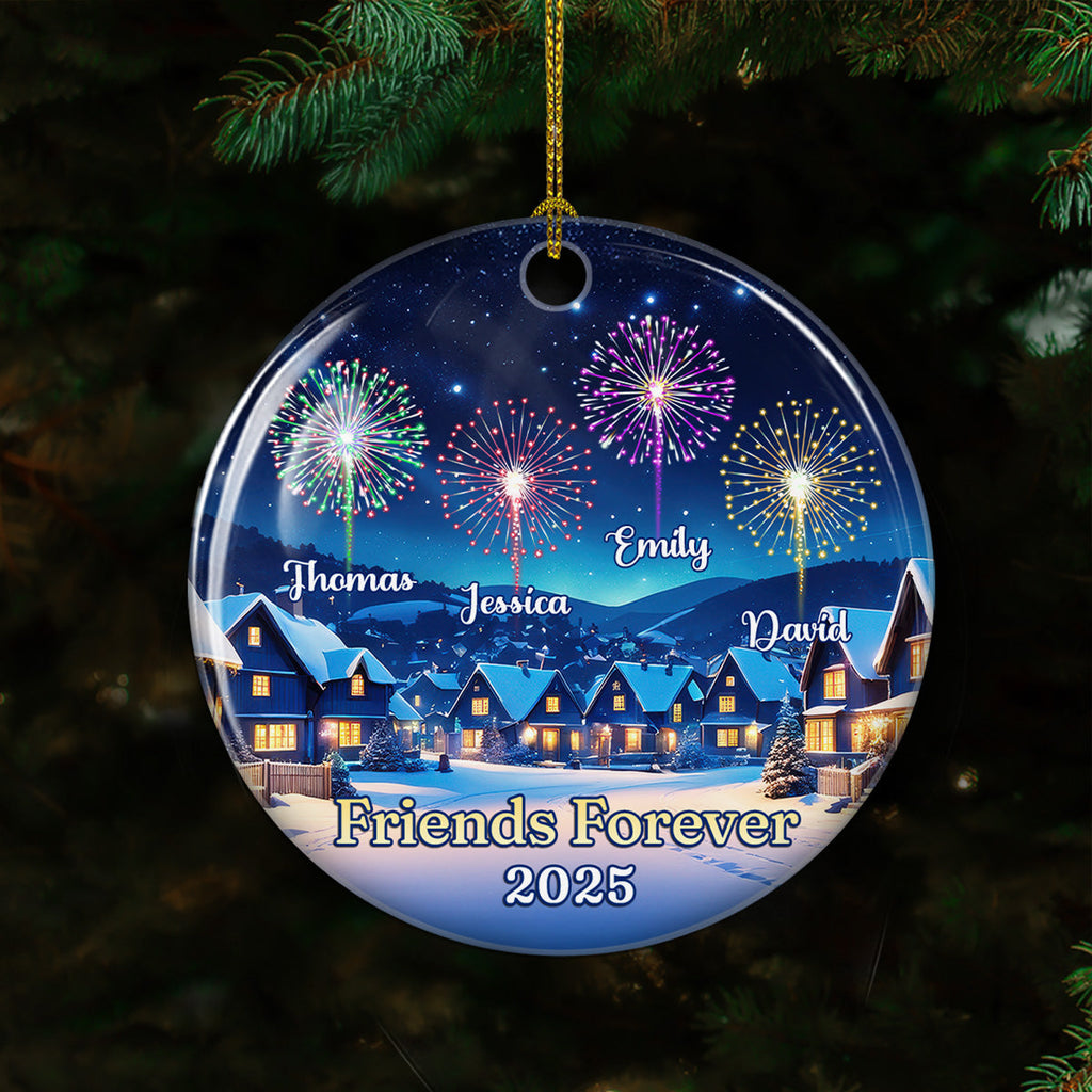 Custom Friendship Christmas Ornament, Best Friend Gift •  Friends Firework Light Up Our Lives - Personalized Ceramic Ornament