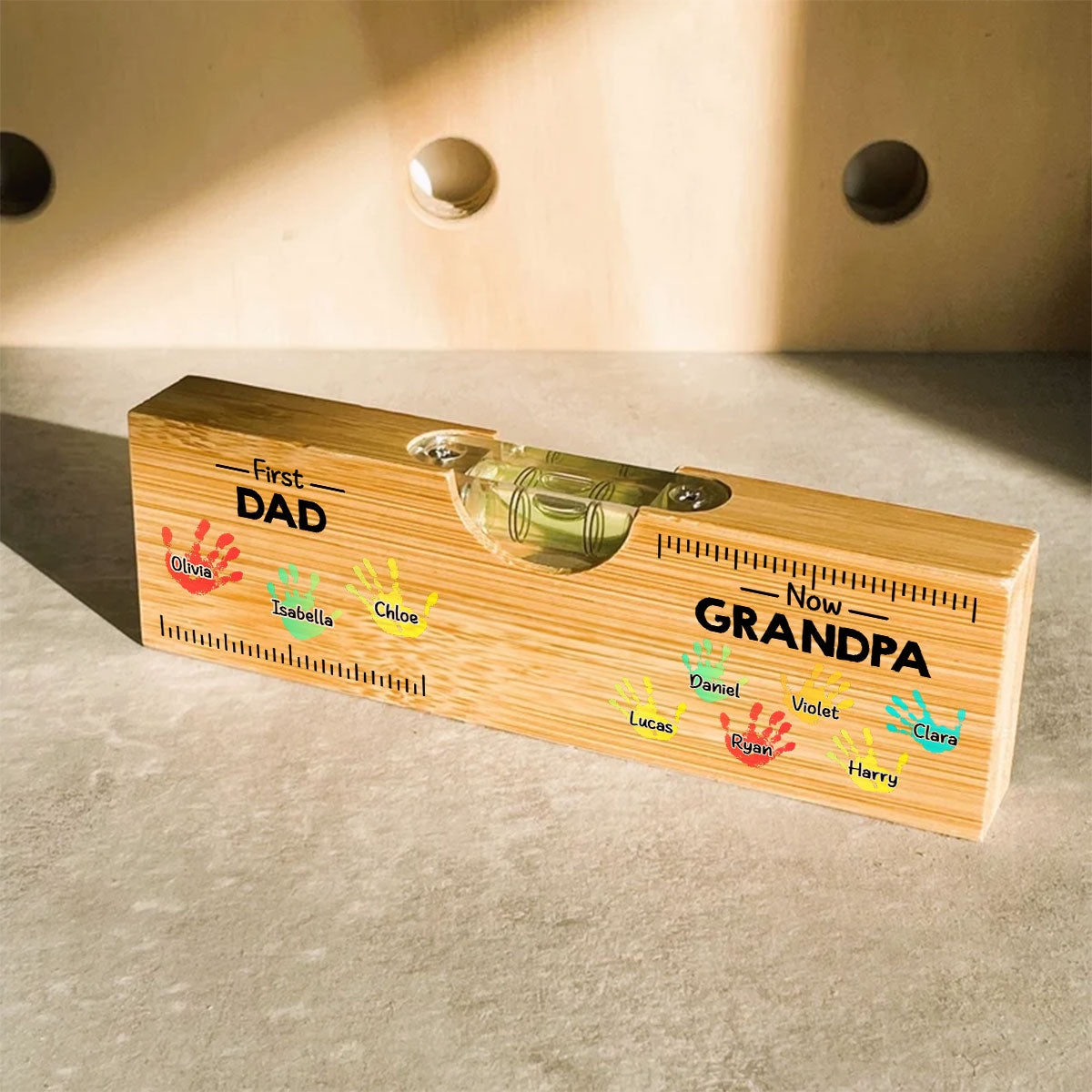 First Dad Now Grandpa - Personalized Wooden Spirit Level Bottle Opener