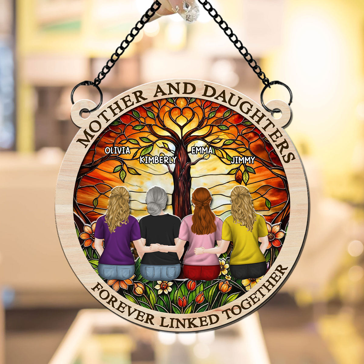 Custom Hanging Decor for Mom Daughter, Mother's Day Birthday Gifts • Forever Linked Together - Personalized Suncatcher