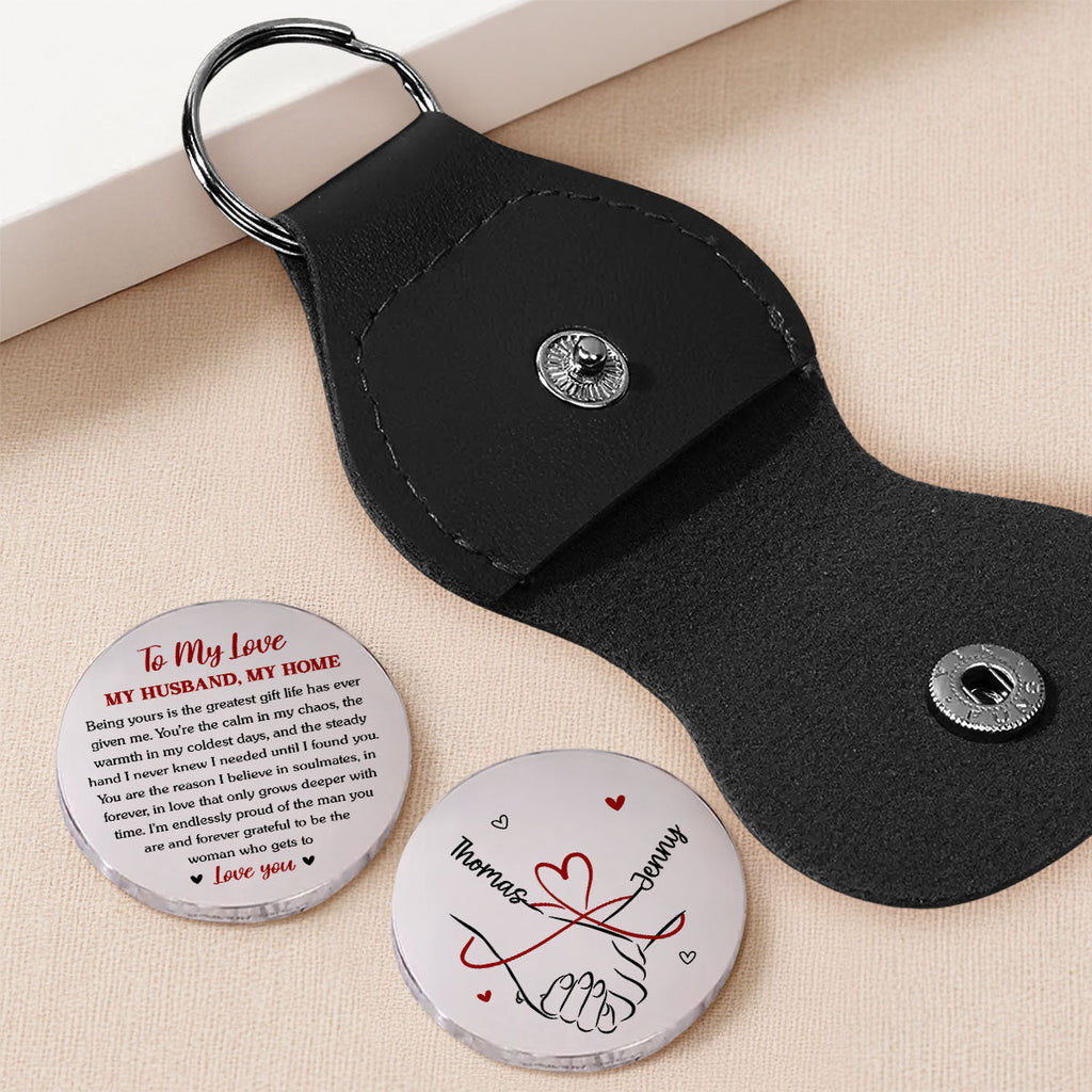 Custom Coin Keychain for Husband, Couple Anniversary Valentine's Day Gifts • My Love My Husband My Home - Personalized Pocket Hug