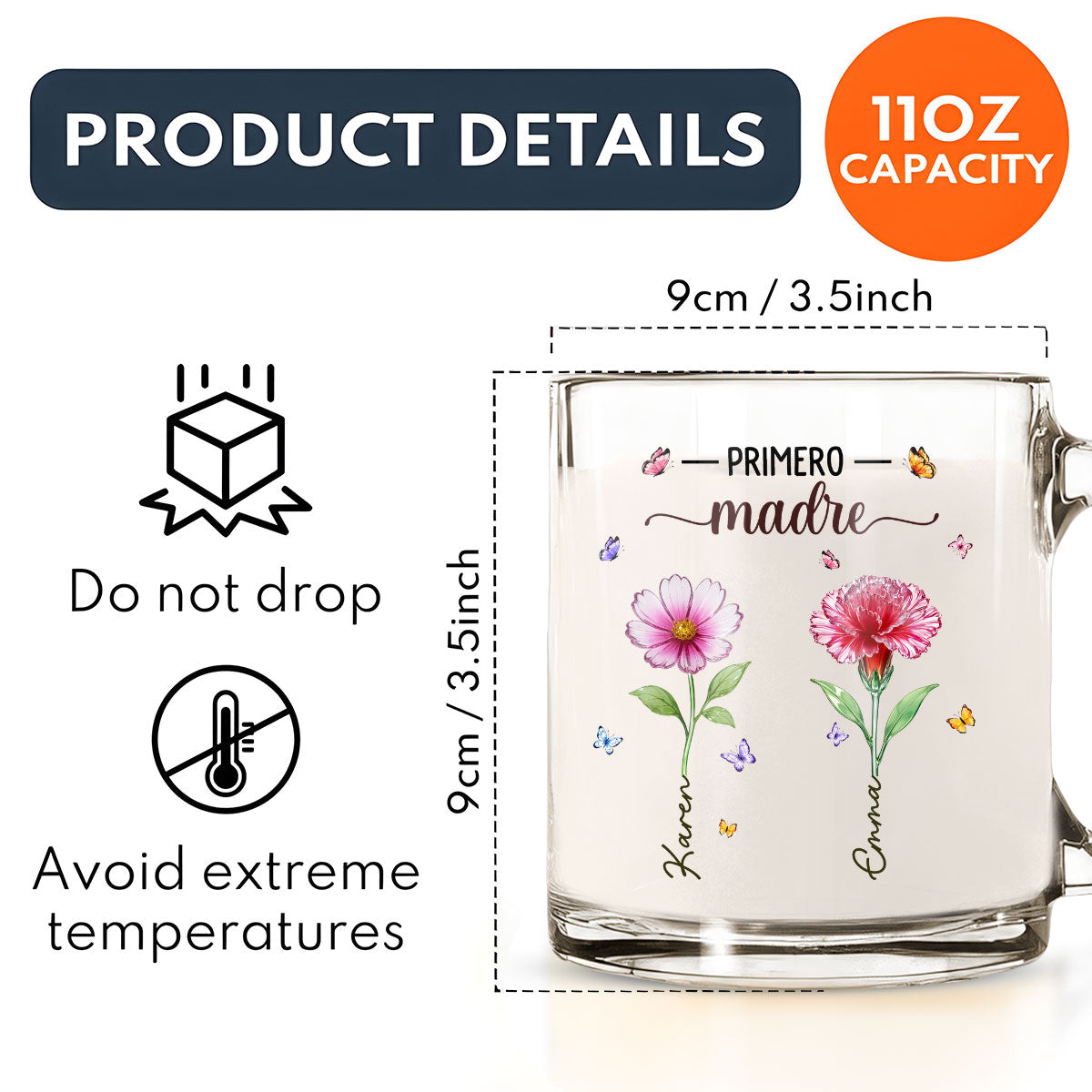Custom Mother's Day Gift for Mom & Grandma • Flor Del Mes De Nacimiento De La Abuela Glass - Taza De Vidrio Personalizada