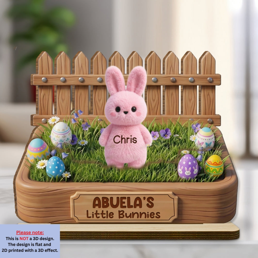 Custom Family Decor, Christmas Birthday Family Keepsake • Easter Grandma Little Bunnies - Personalized 2-Layer Wood Plaque With Flat Base