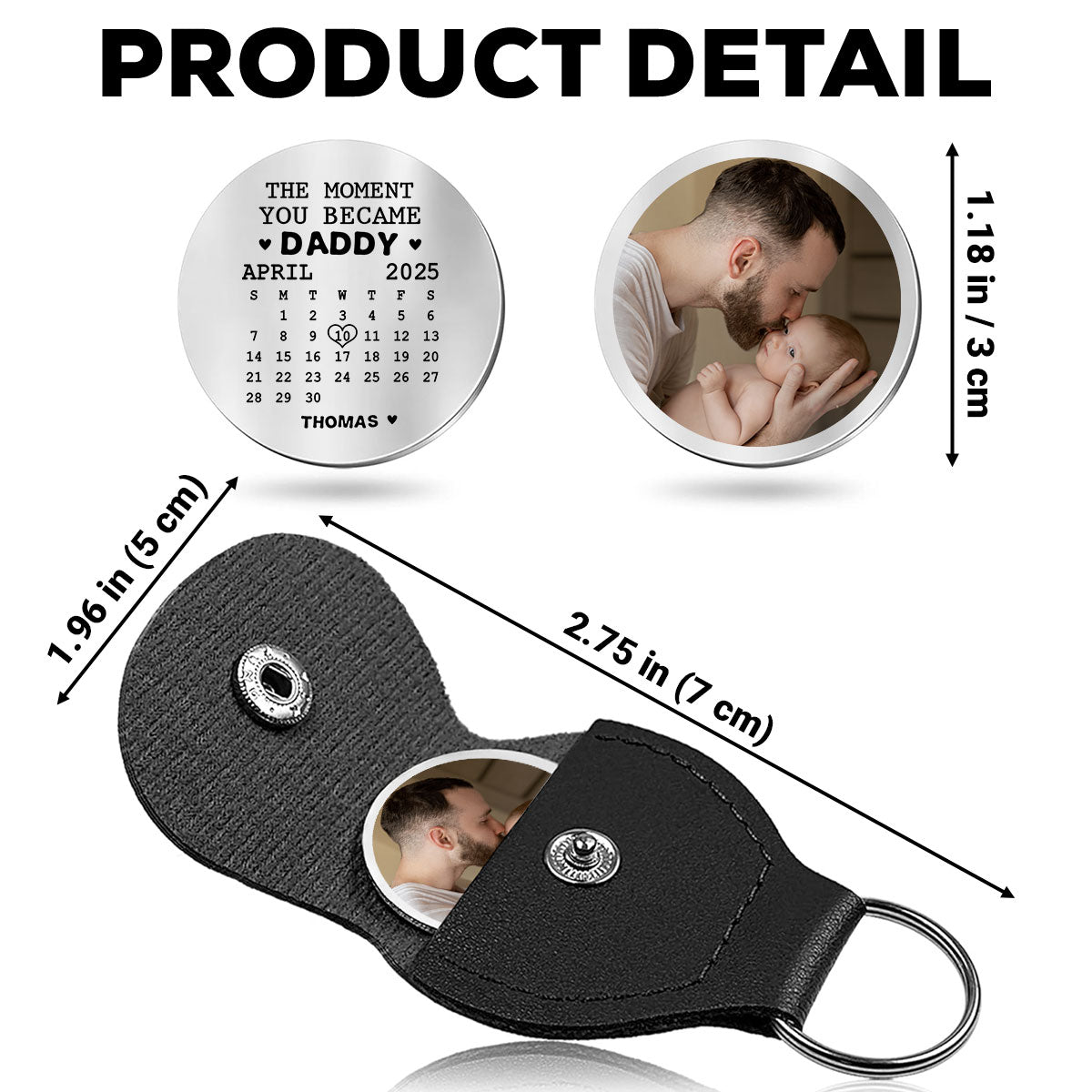 Custom Photo Coin Keychain for Husband, Couple Anniversary Valentine's Day Gifts • The Moment You Became Dad - Personalized Pocket Hug
