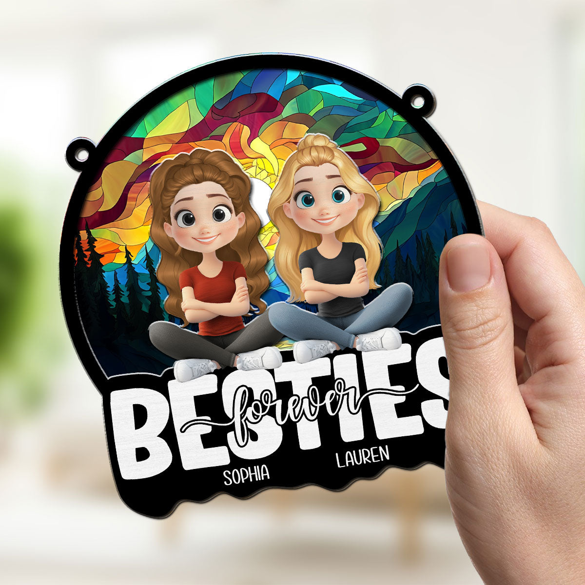 Custom Best Friend Hanging Decor, Friendship Birthday Gifts • Forever Grateful For My Sister - Personalized Suncatcher