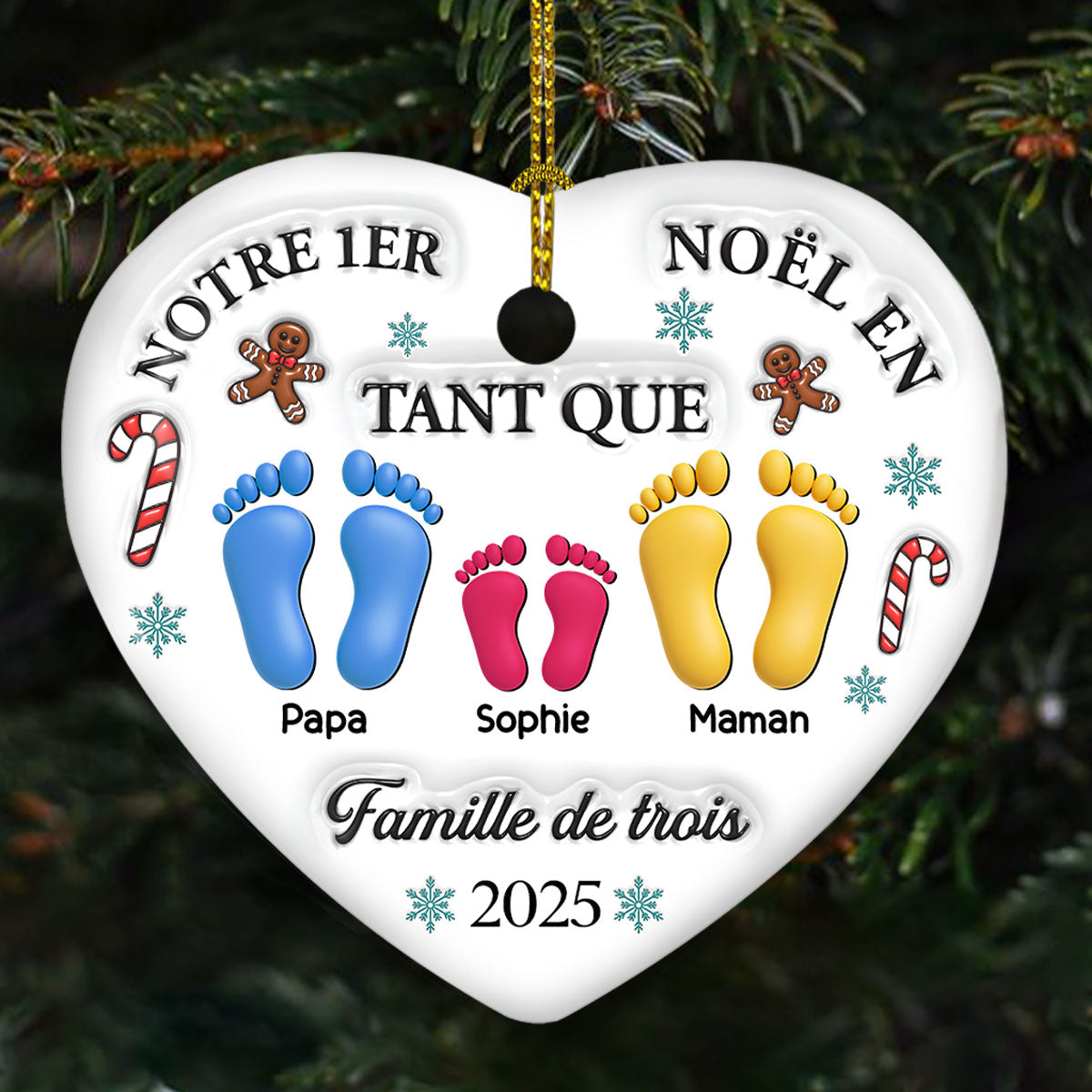 Custom Family First Christmas Ornament •  Ornement En Céramique Personnalisé À Effet 3D - Notre Premier Noël