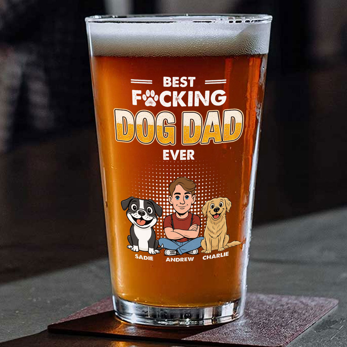 The Dad For Dogs - Personalized Beer Glass
