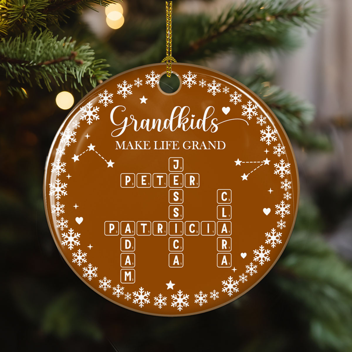 Custom Family Ornament, Christmas Gift for Family Members •  Life Is Grand With Grandkids - Personalized Ceramic Ornament