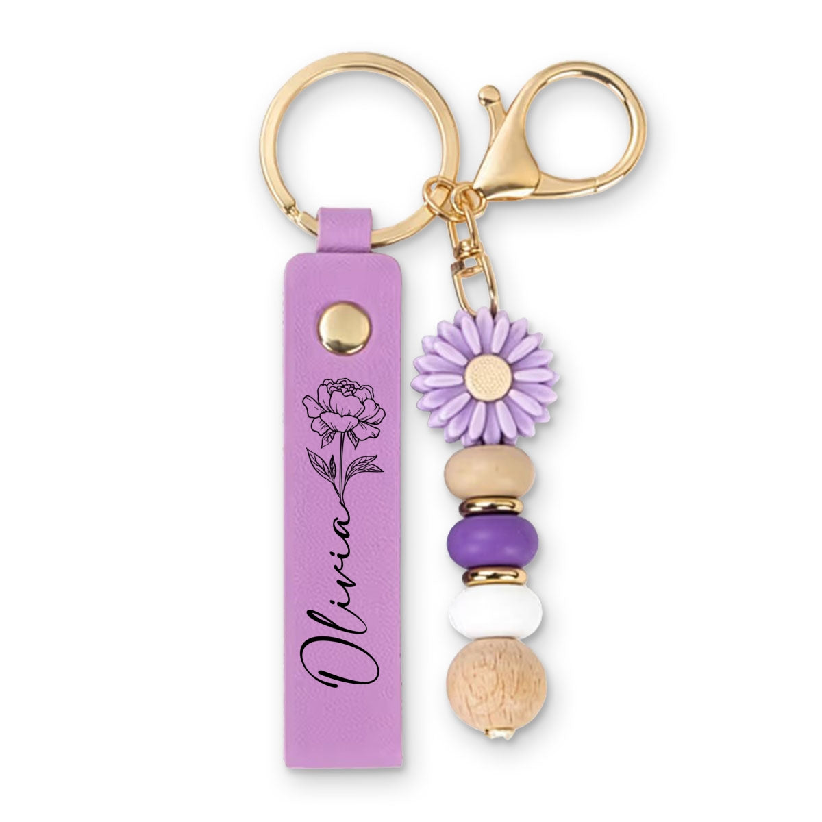 Flower Simple - Personalized Beaded Keychain