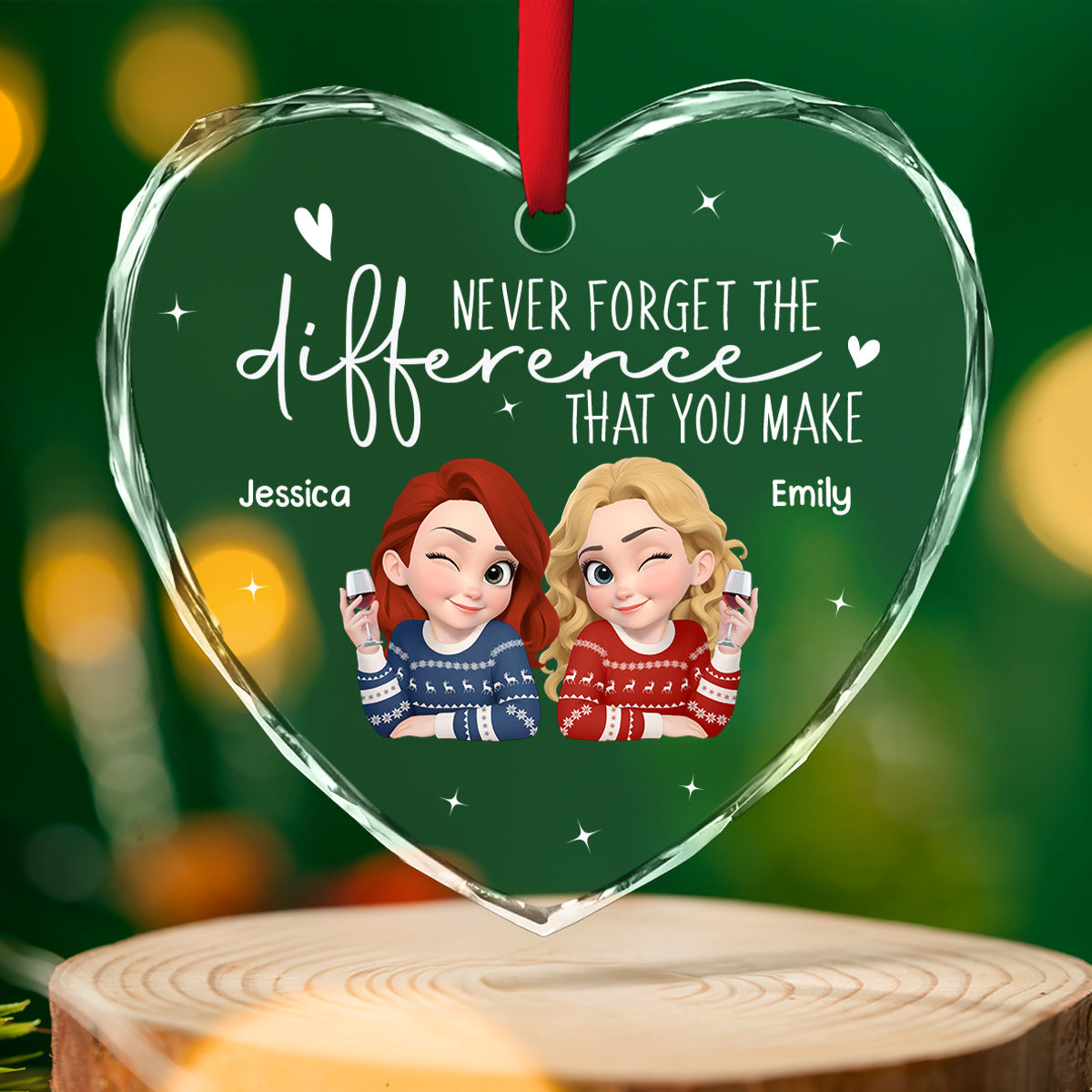 Custom Friendship Christmas Ornament, Best Friend Gift •  The Difference You Make Matters - Personalized Glass Ornament