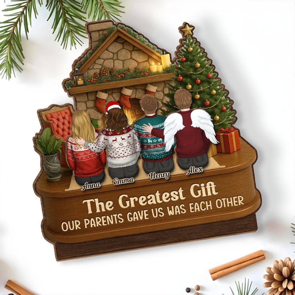 Custom Family Decor, Christmas Birthday Family Keepsake • The Greatest Gift - Personalized 2-Layer Wood Plaque With Flat Base