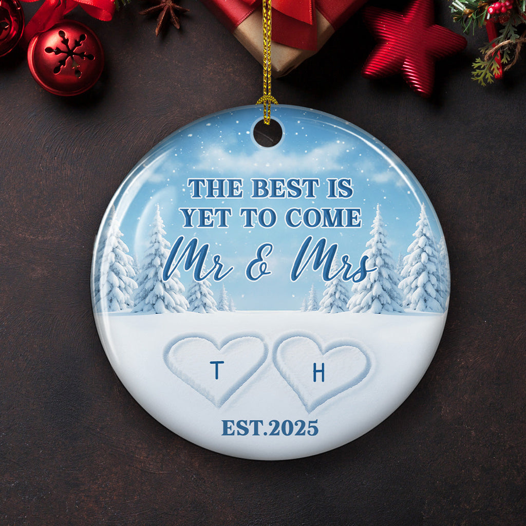Custom Couple Christmas Ornament, Anniversary Gift •  Writing On Sand - Personalized Ceramic Ornament