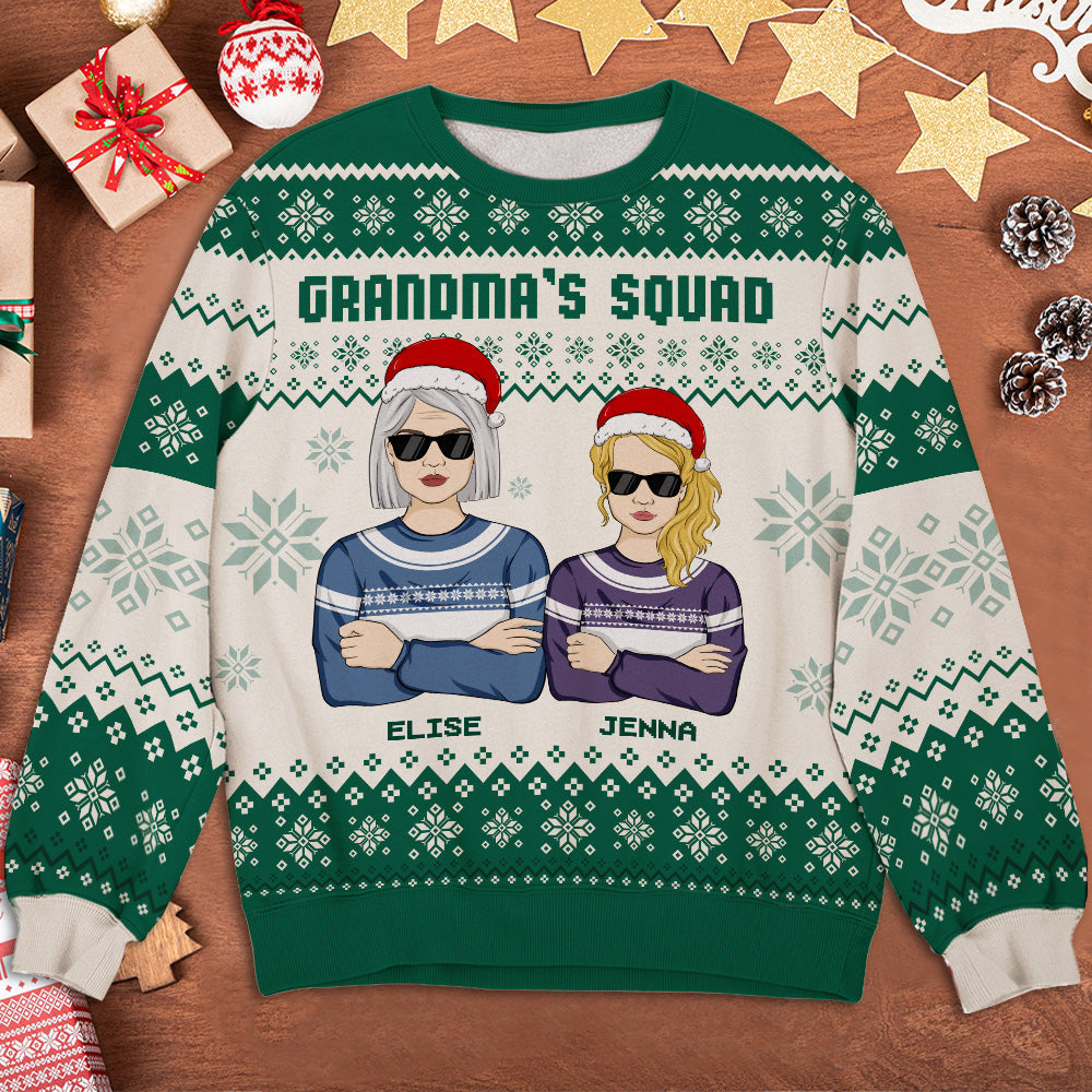 Custom Christmas Sweatshirt, Holiday Birthday Gift • Grandma's Squad - Personalized All-Over-Print Sweatshirt