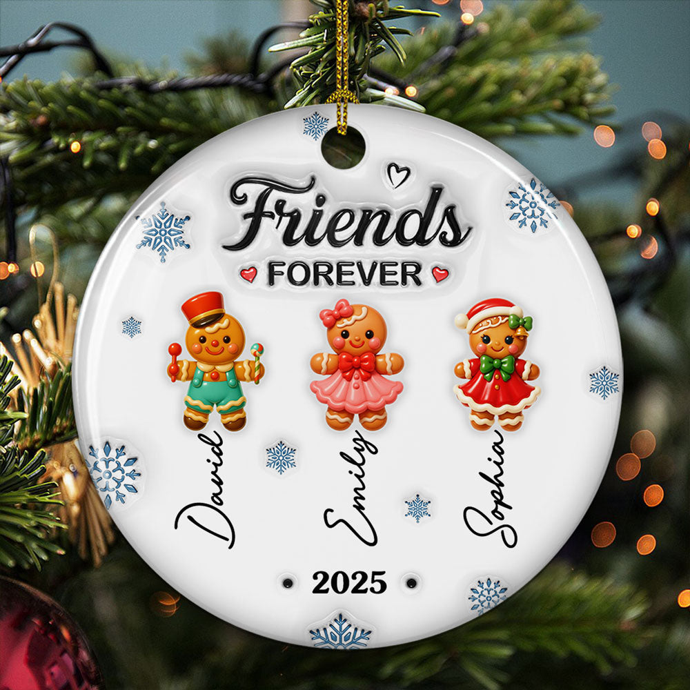 Custom Friendship Christmas Ornament, Best Friend Gift •  Gingerbread Friends - Personalized 3D Inflated Effect Ceramic Ornament