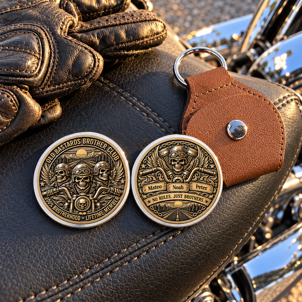 Custom Besties Coin Keychain, Friendship Birthday Gifts • Brothers Ride Through Every Mile - Personalized 3D Printing Pocket Hug