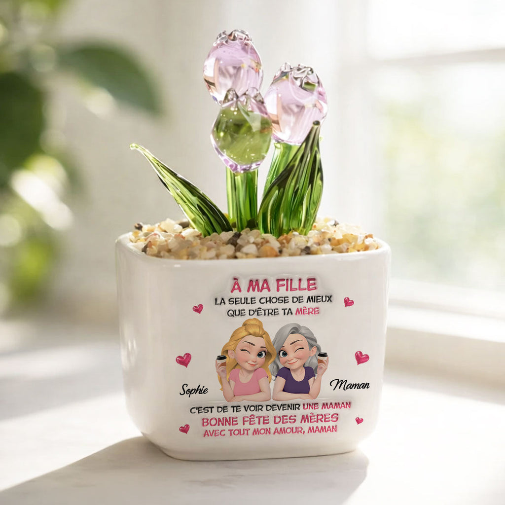 Custom Mother's Day Flower Keepsake, Glass Home Decor Gift for Daughter • Regarder Ma Fille Devenir Maman - Vase Personnalisé Aux Tulipes Éternelles