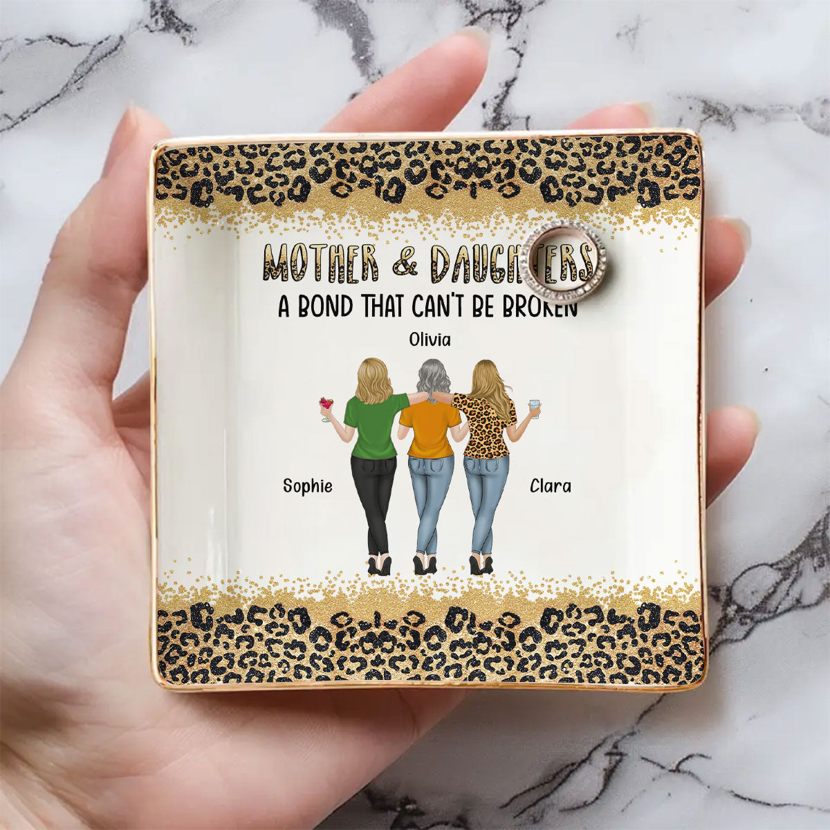 Custom Mom Trinket Dish, Birthday Christmas Gift • Mom And Daughter - Personalized Jewelry Dish