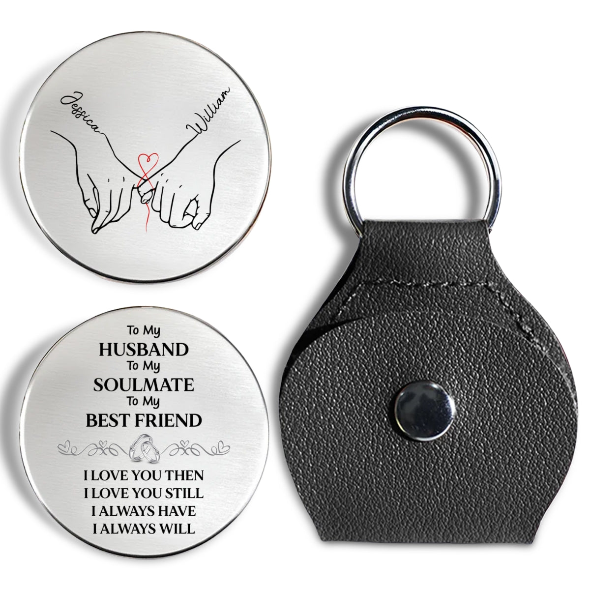 Custom Coin Keychain for Husband, Couple Anniversary Valentine's Day Gifts • To My Husband Soulmate Best Friend - Personalized Pocket Hug